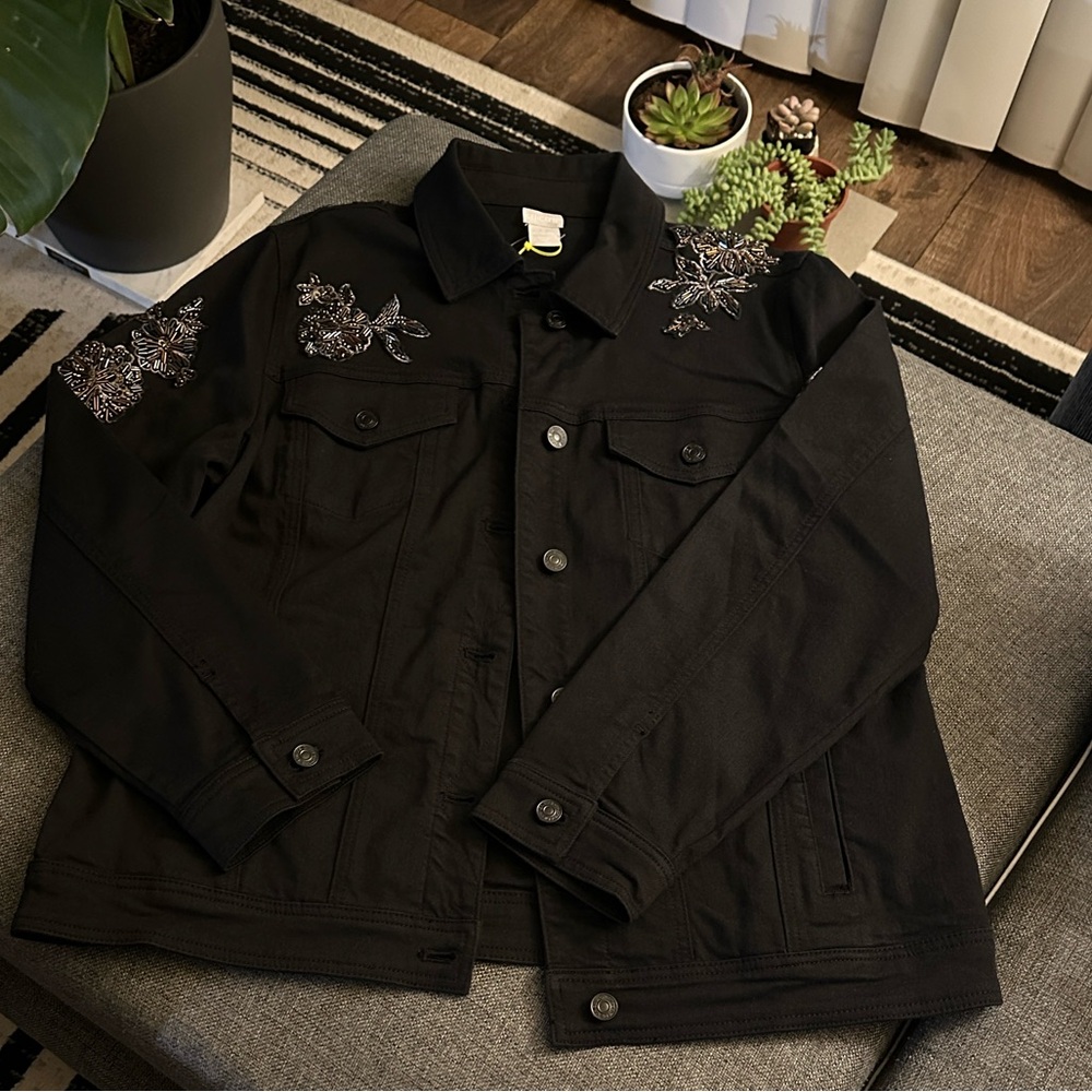 Chico's Women Black Denim Trucker Jacket